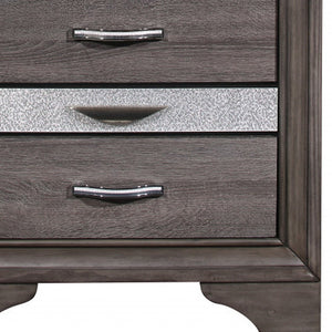 27" Gray Wood and Solid Wood Two Drawer Nightstand