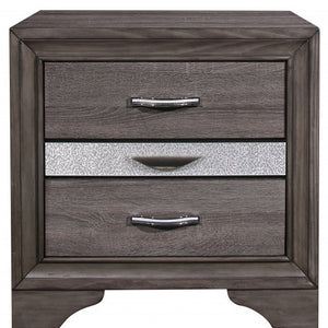 27" Gray Wood and Solid Wood Two Drawer Nightstand