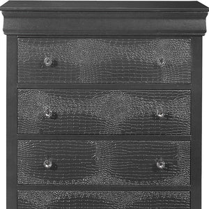 31" Metallic Grey Solid Wood Five Drawer Chest