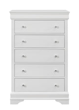 31" Metallic White Solid Wood Five Drawer Chest