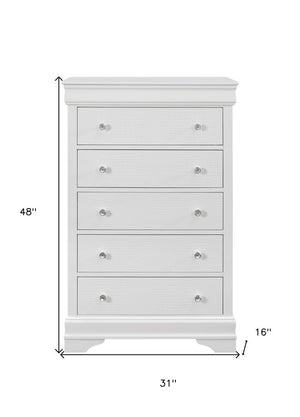 31" Metallic White Solid Wood Five Drawer Chest