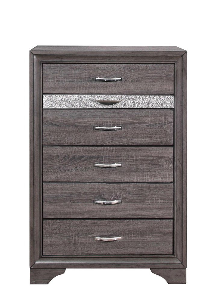 34" Gray Wood Six Drawer Dresser