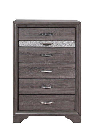34" Gray Wood Six Drawer Dresser