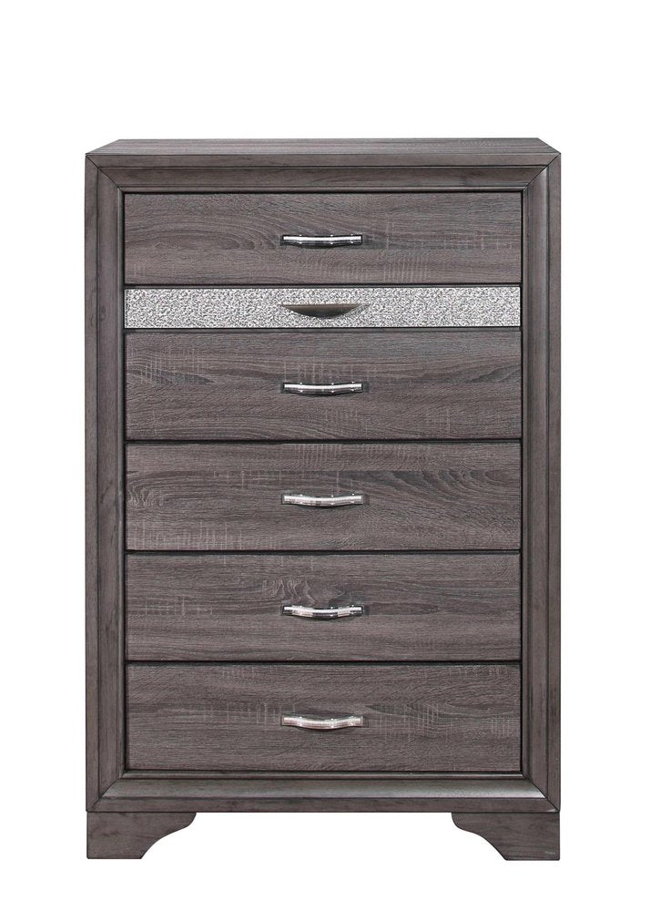 34" Gray Wood Six Drawer Dresser
