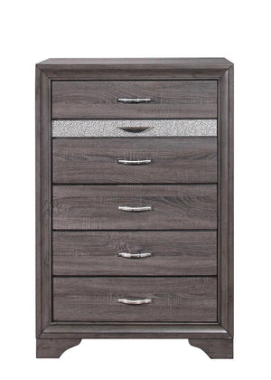 34" Gray Wood Six Drawer Dresser