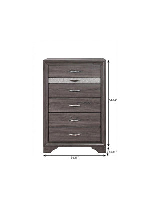 35" Grey Manufactured Wood Six Drawer Chest