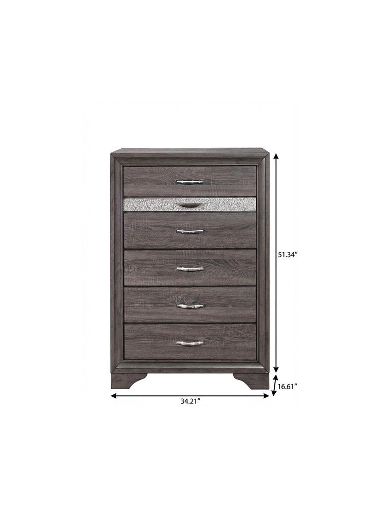 34" Gray Wood Six Drawer Dresser