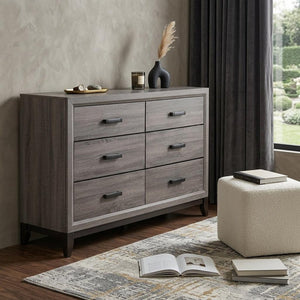 58" Gray Wood Six Drawer Double Dresser