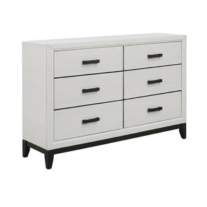 58" White Solid Wood Six Drawer Double Dresser