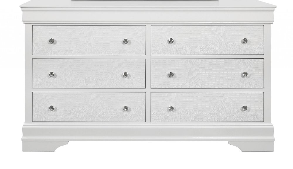 58" White Solid Wood Six Drawer Double Dresser