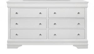 58" Metallic White Solid Wood Six Drawer Double Dresser
