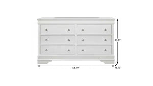 58" Metallic White Solid Wood Six Drawer Double Dresser