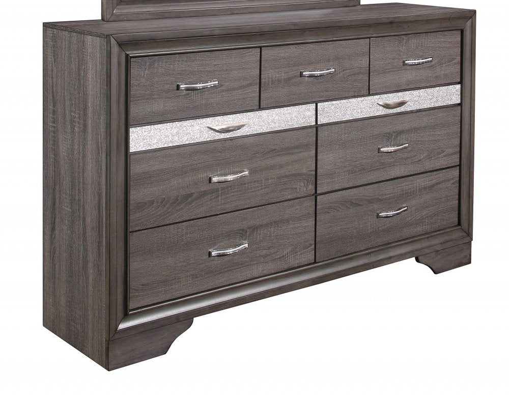 63" Gray Solid Wood Nine Drawer Double Dresser