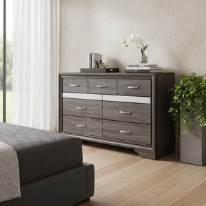 63" Gray Solid Wood Nine Drawer Double Dresser