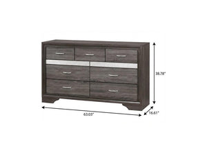 63" Gray Solid Wood Nine Drawer Double Dresser