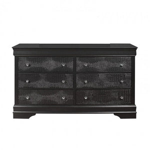 58" Metallic Grey Solid Wood Six Drawer Double Dresser