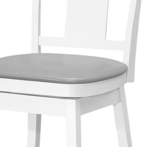 Set of Two 23 " Gray And White Faux Leather And Solid Wood Swivel Counter Height Bar Chairs