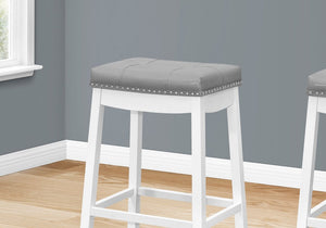 Set of Two 30" Gray And White Faux Leather And Fabric And Solid Wood Backless Bar Height Bar Chairs