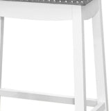 Set of Two 30" Gray and White Faux Leather and Solid Wood Backless Bar Height Bar Chairs