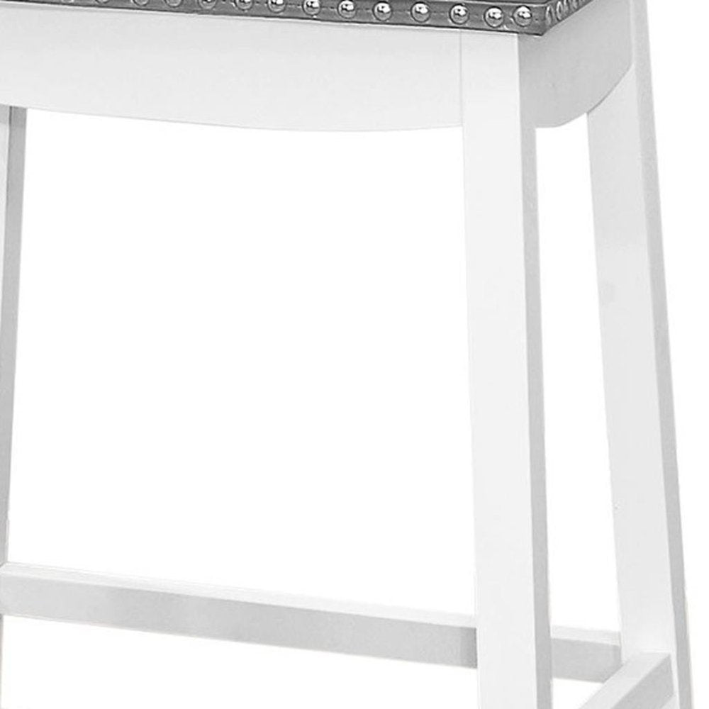 Set of Two 30" Gray and White Faux Leather and Solid Wood Backless Bar Height Bar Chairs