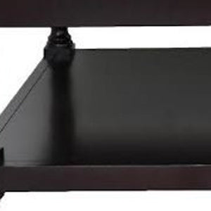 35" Gray And Dark Brown Leather And Solid Wood Coffee Table With Shelf