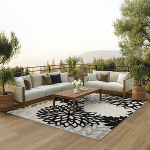12' X 15' Black And White Indoor Outdoor Runner Rug