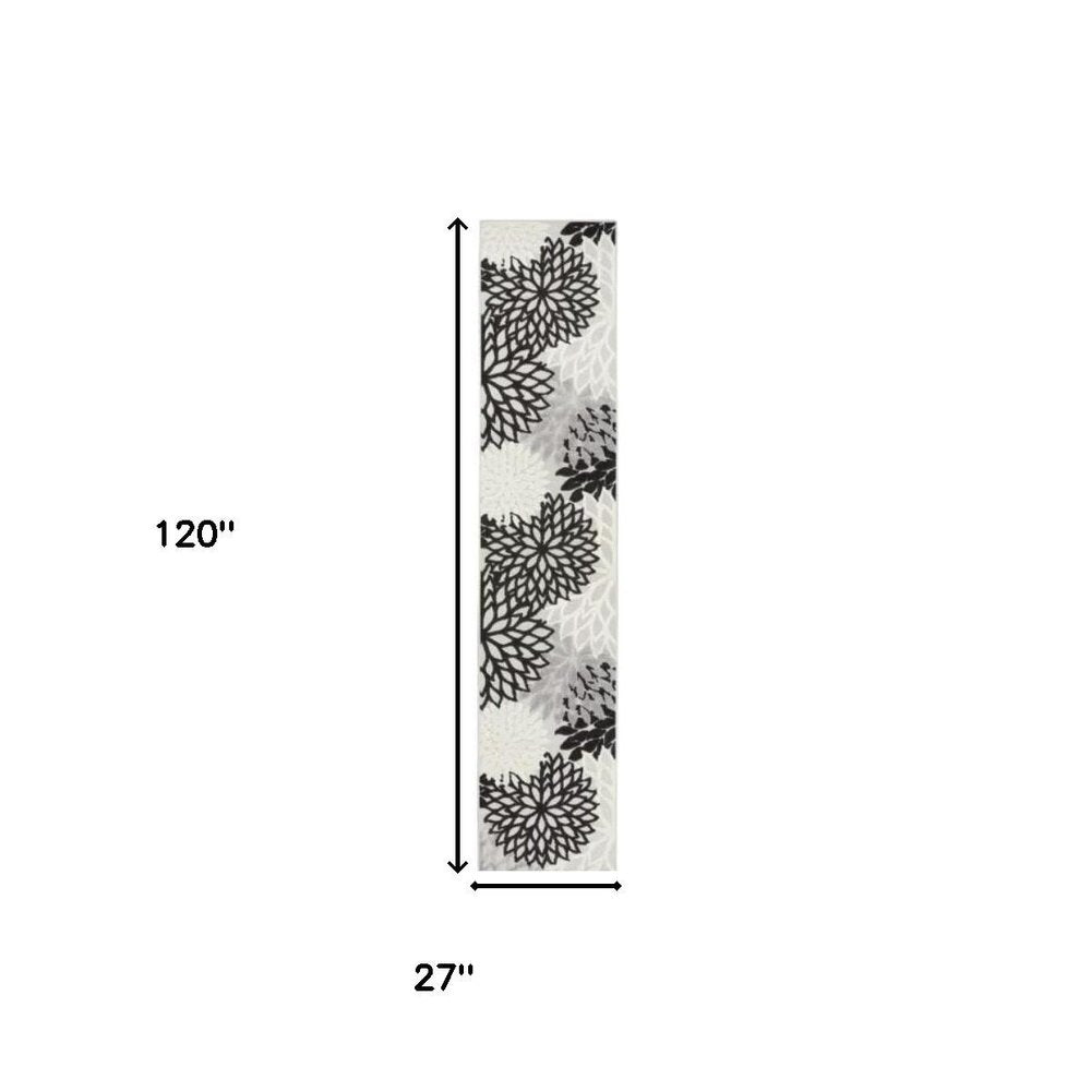 10' Black And White Indoor Outdoor Runner Rug