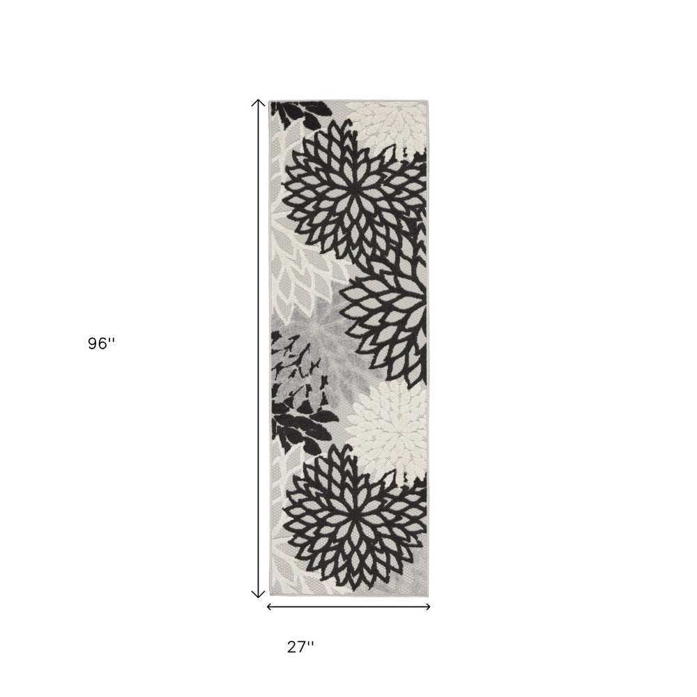 8' Black And White Indoor Outdoor Runner Rug