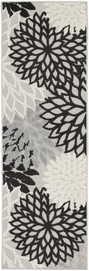 8' Black And White Indoor Outdoor Runner Rug