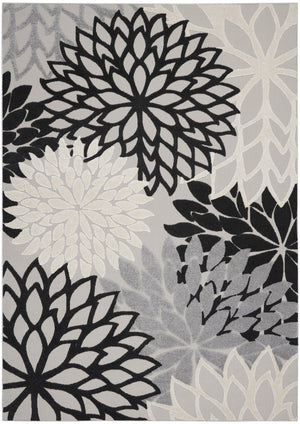 10' X 13' Black And White Floral Indoor Outdoor Area Rug