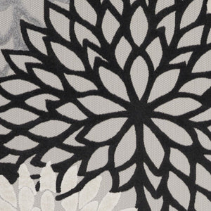 10' X 13' Black And White Floral Indoor Outdoor Area Rug