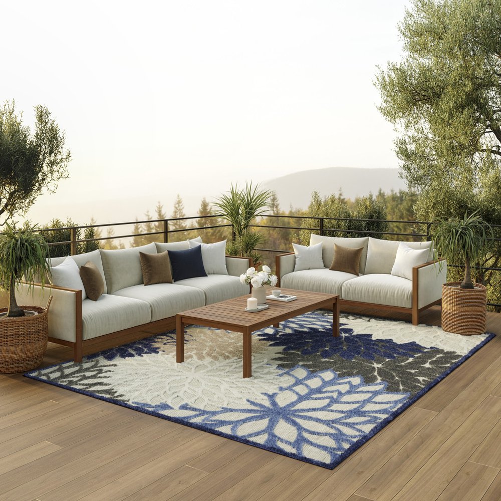 9' X 12' Blue Indoor Outdoor Area Rug