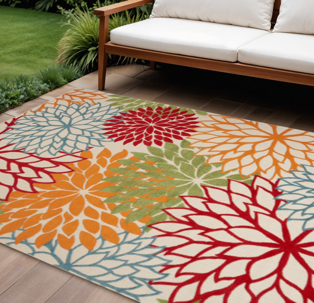 9' X 12' Green And Ivory Indoor Outdoor Area Rug