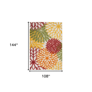 9' X 12' Green And Ivory Indoor Outdoor Area Rug