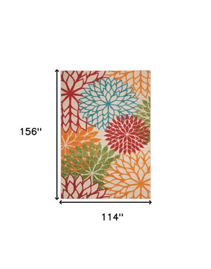 10' X 13' Green And Ivory Indoor Outdoor Area Rug