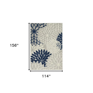 10' X 13' Ivory And Blue Indoor Outdoor Area Rug