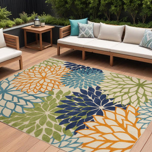 9' X 12' Blue And Orange Indoor Outdoor Area Rug