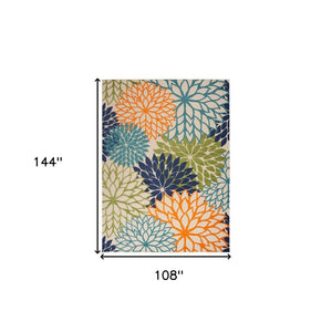 9' X 12' Blue And Orange Indoor Outdoor Area Rug