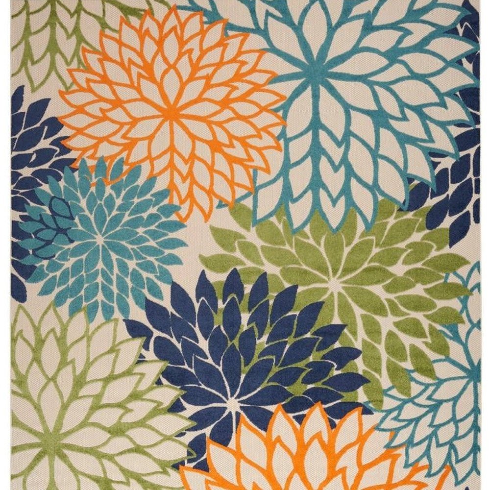 9' X 12' Blue And Orange Indoor Outdoor Area Rug