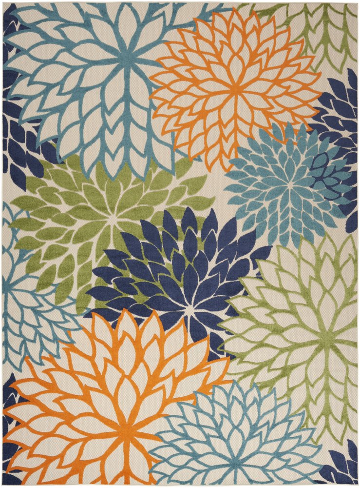 9' X 12' Blue And Orange Indoor Outdoor Area Rug