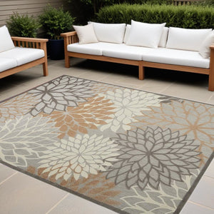 10' X 13' Gray And Ivory Indoor Outdoor Area Rug