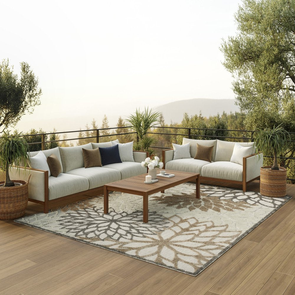 10' X 13' Gray And Ivory Indoor Outdoor Area Rug
