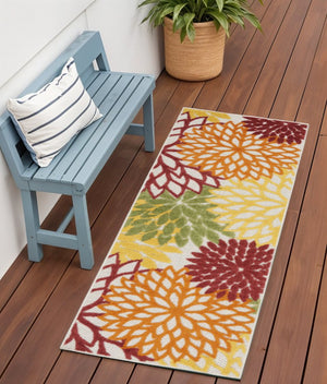 6' Red And Ivory Indoor Outdoor Runner Rug