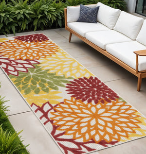 10' Red And Ivory Indoor Outdoor Runner Rug