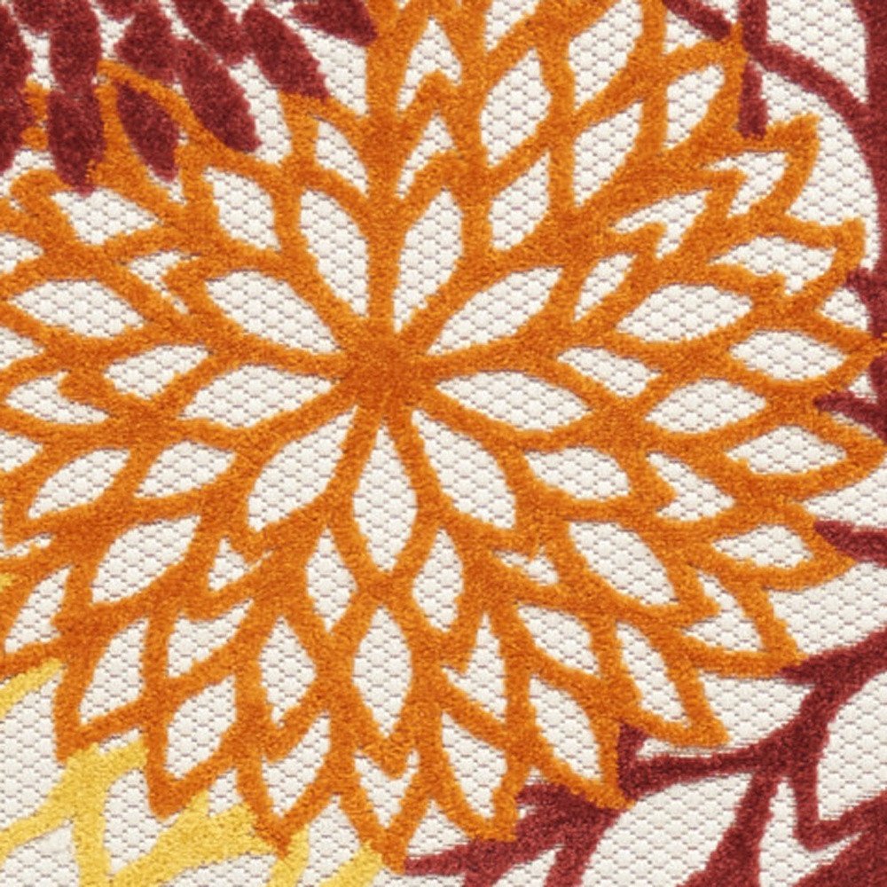 10' Red And Ivory Indoor Outdoor Runner Rug