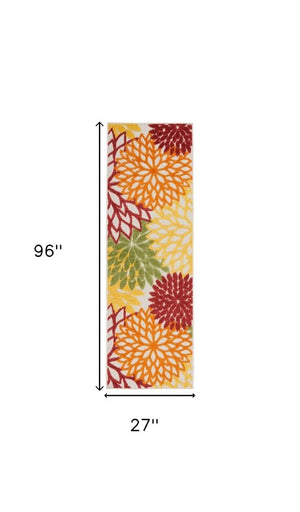 8' Red And Ivory Indoor Outdoor Runner Rug