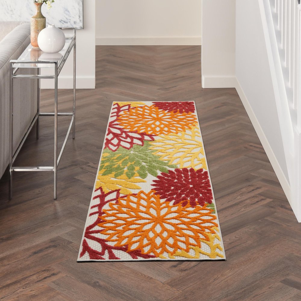 8' Red And Ivory Indoor Outdoor Runner Rug