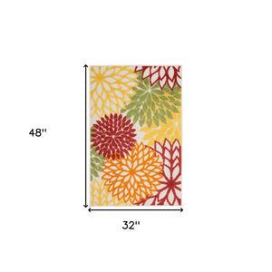 3' X 4' Red And Ivory Indoor Outdoor Area Rug