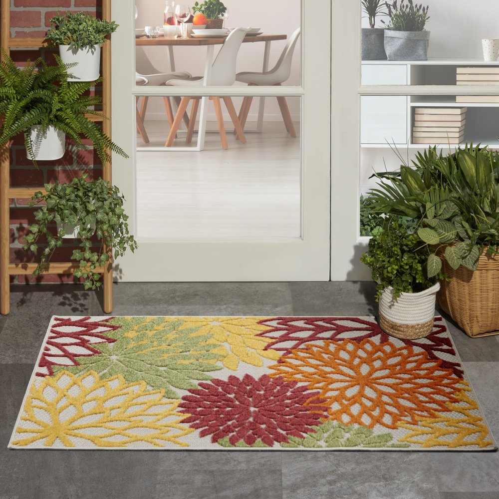 3' X 4' Red And Ivory Indoor Outdoor Area Rug