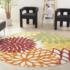 8' X 8' Red And Ivory Indoor Outdoor Area Rug